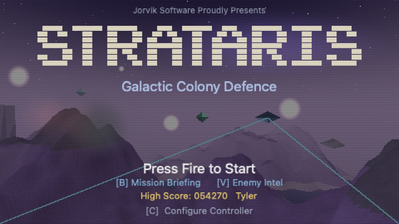 The title screen of my macOS game, Strataris